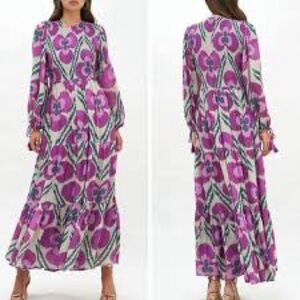 Oliphant Vibrant Purple and Green Long Sleeve Dress - XL
